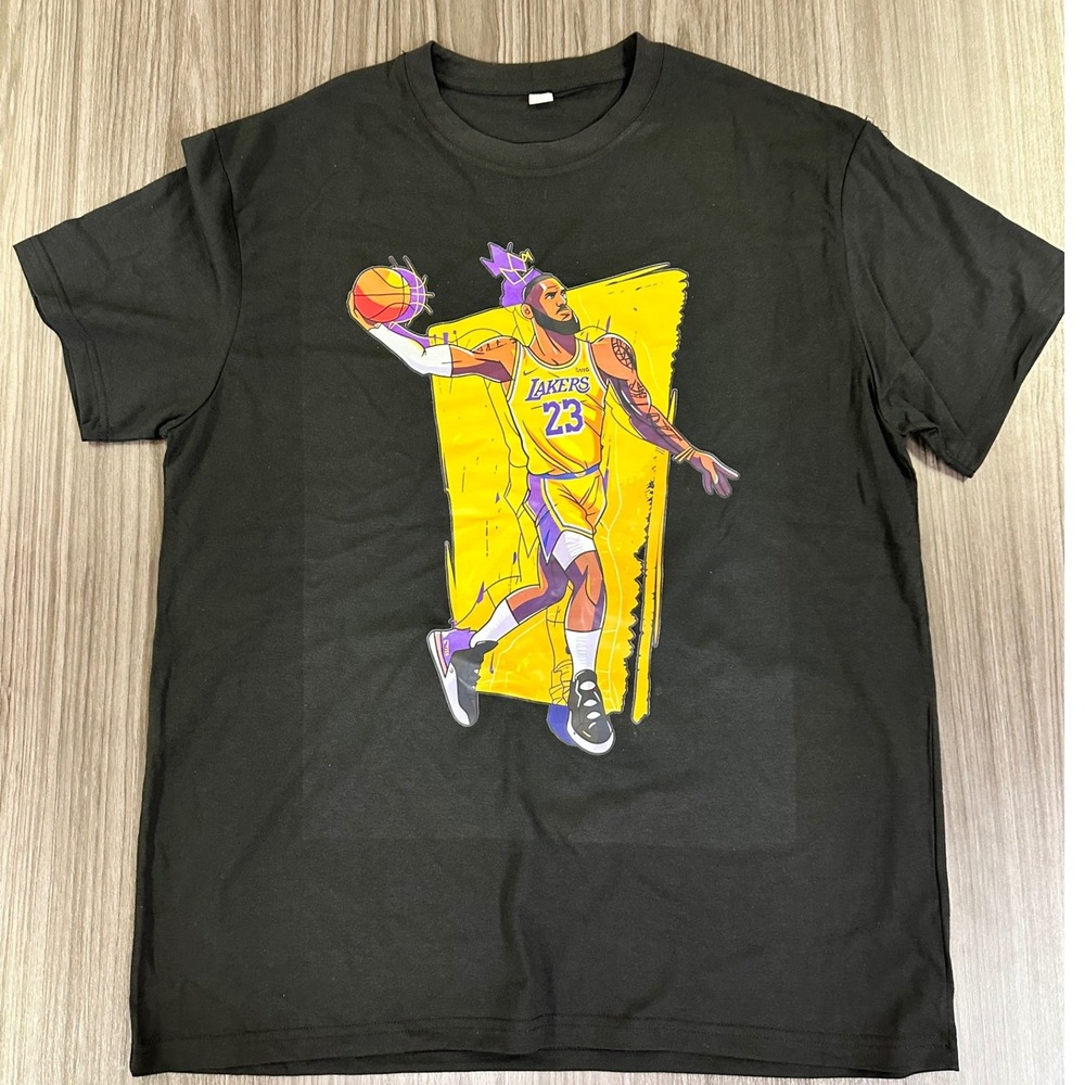 New LeBron James LA Lakers Graphic T-Shirt Mens XL Black King James NBA Cotton